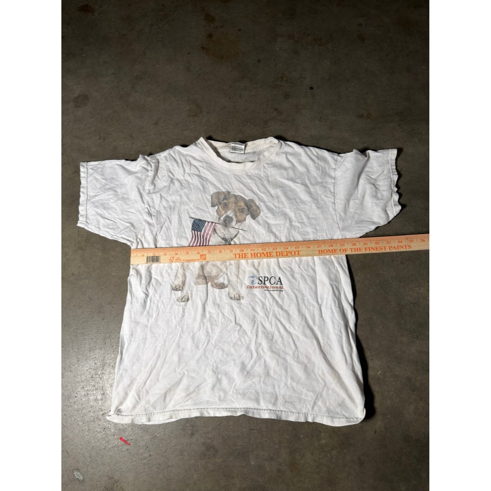 Vintage SPCA International Dog American Flag T-Shirt White Mens Large Yazbek
